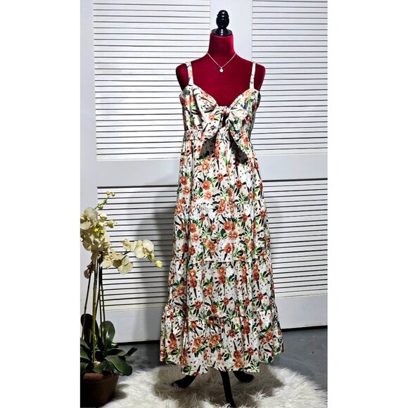 Arula Wo's Floral Rayon Cotton Blend Spaghetti Straps Maxi Dress Sz L (X) 2873 - Picture 1 of 9